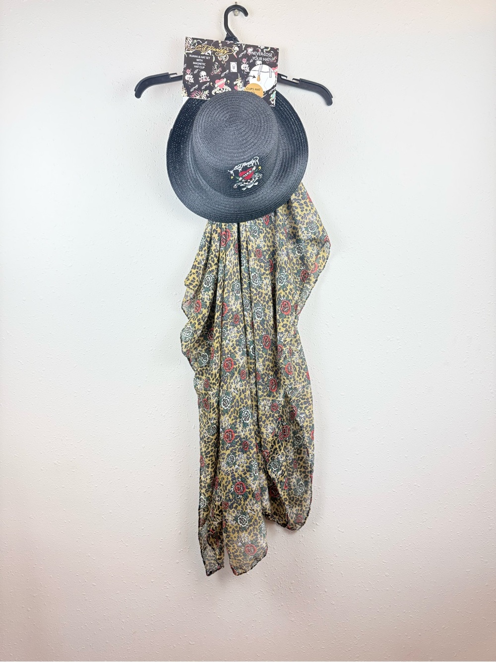 Ed Hardy Ruana & Straw Black Beach Panama Hat Set NWT